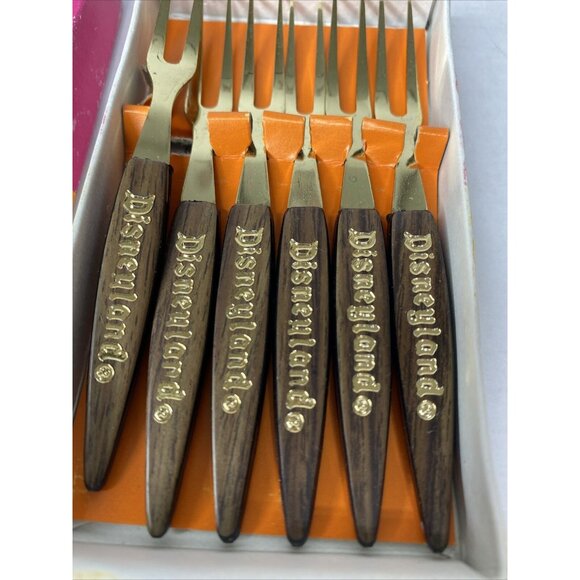 Vintage Walt Disney Productions Bronze Plated Mini Forks Disneyland Set 6 w/ Box - Picture 3 of 5